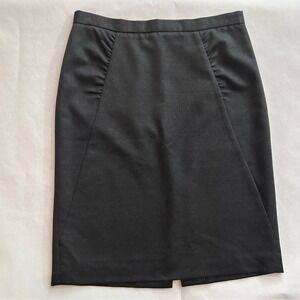 BCBGMAXAZRIA Pencil Skirt Womens Size 0 Black Wool Blend Ruched Seamed Tailored